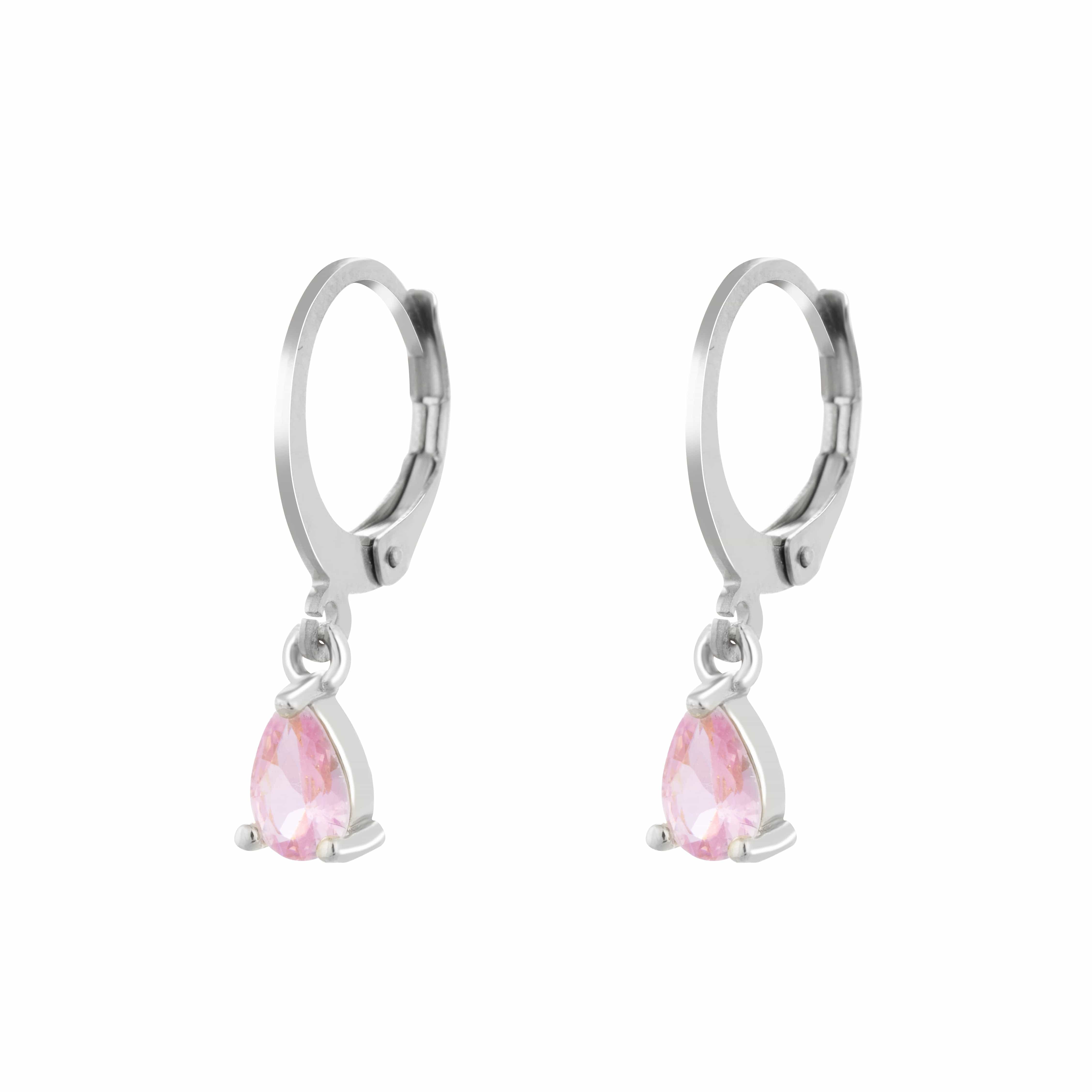 ACCIAIO 316 L ORECCHINI ROSA ORECCHINI SILVER LISCIA CRISTALLO GOCCIA