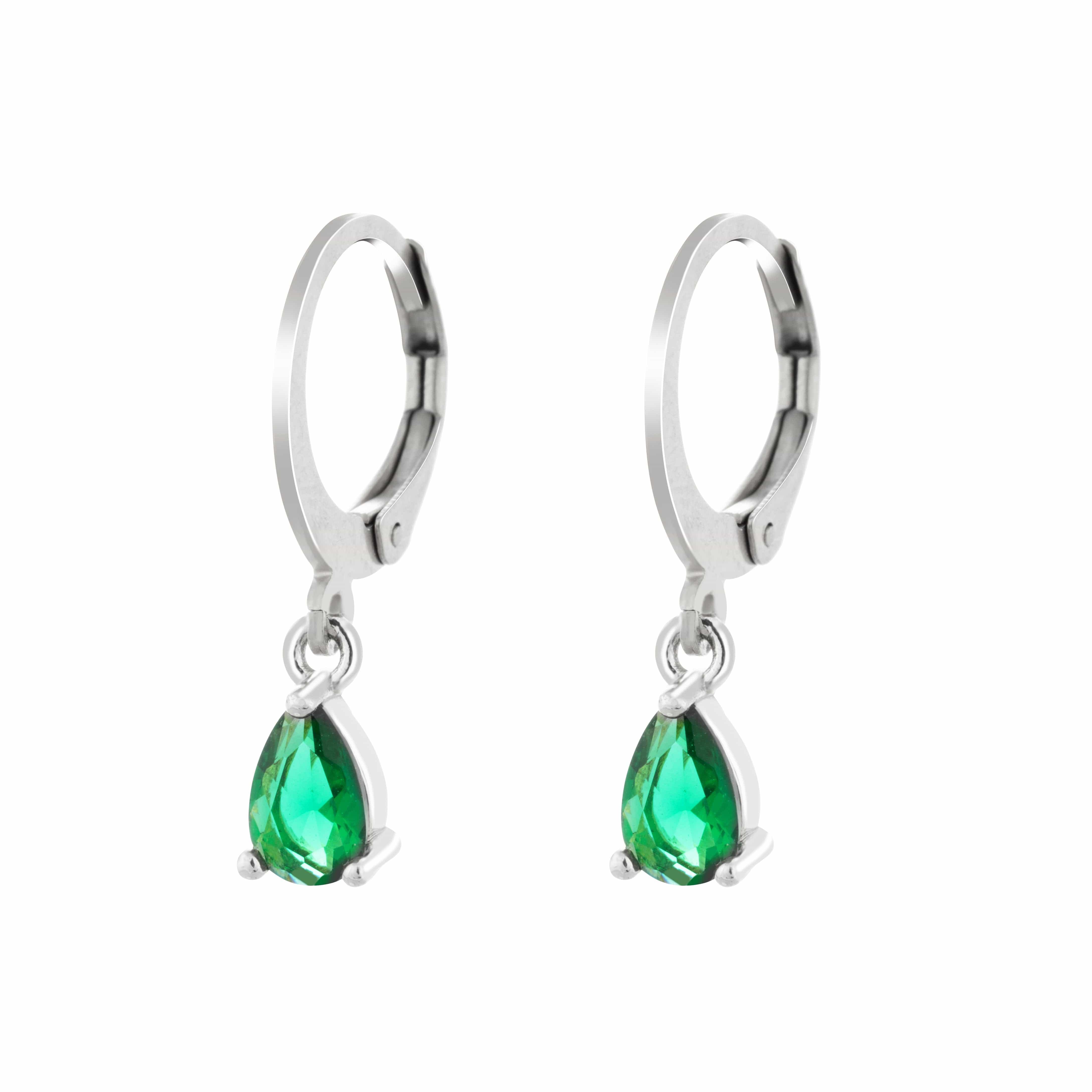 ACCIAIO 316 L ORECCHINI VERDE ORECCHINI SILVER LISCIA CRISTALLO GOCCIA