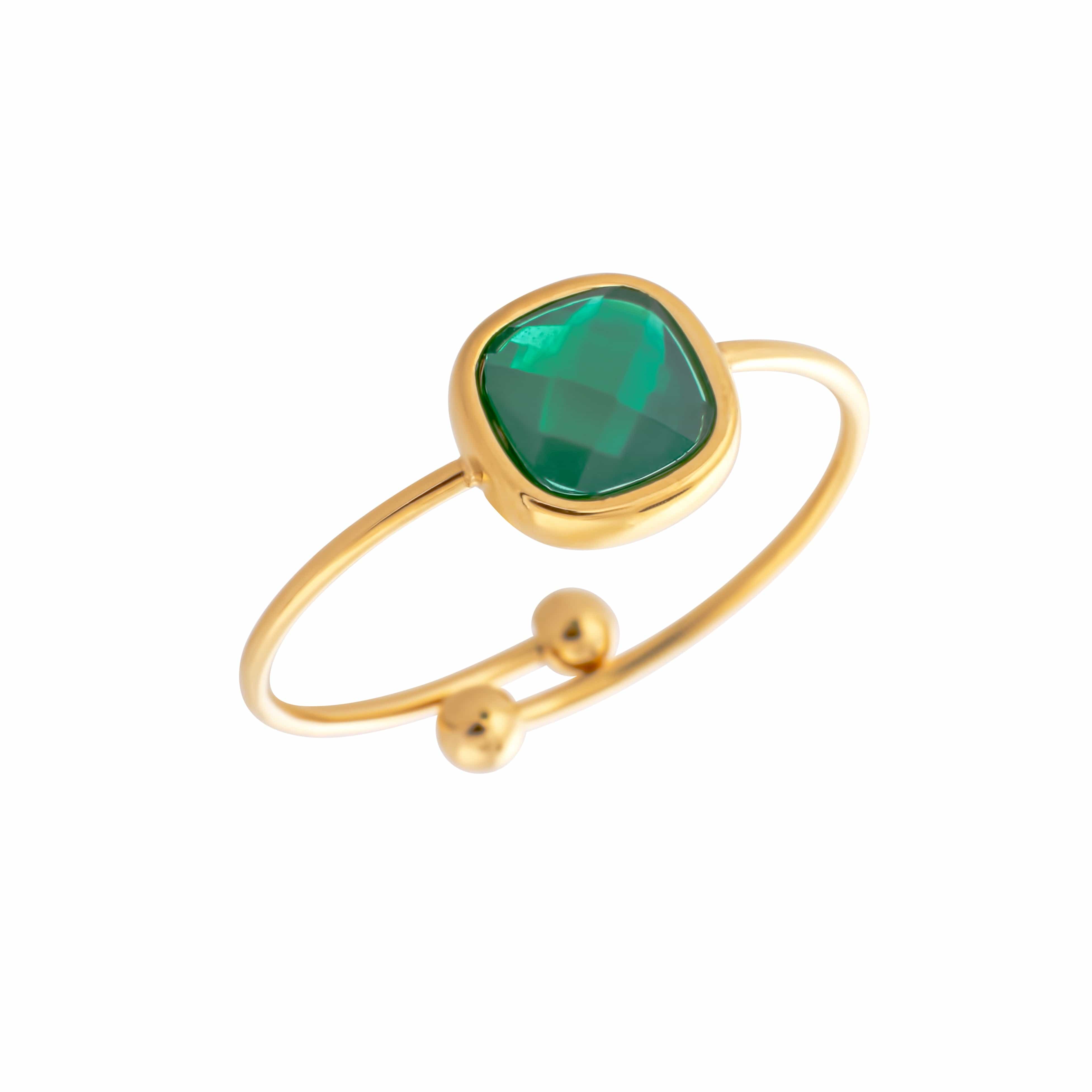 ACCIAIO 316L ANELLO VERDE ANELLO ORO CRISTALLO QUADRATO