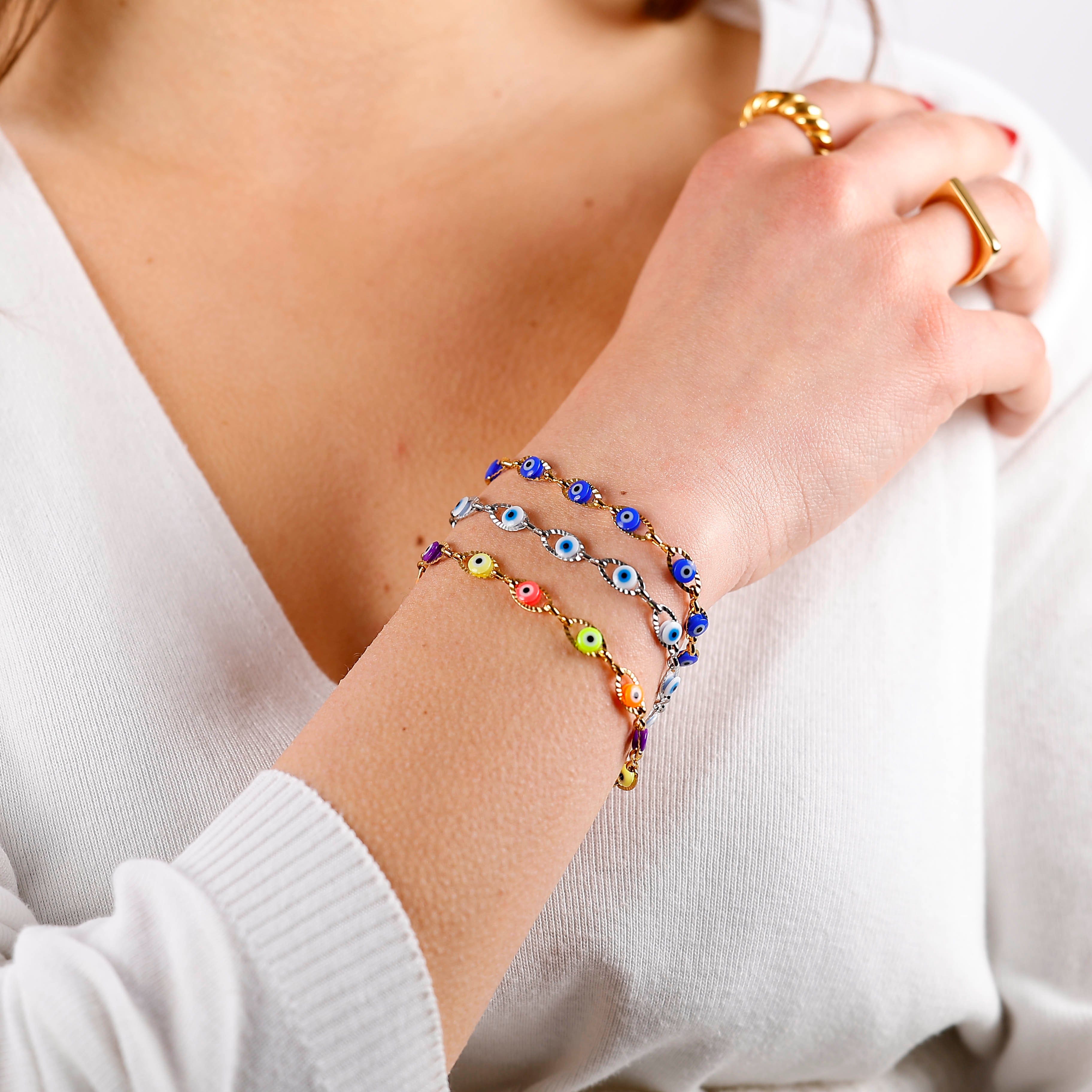 ACCIAIO 316L BRACCIALETTI BRACCIALE OCCHI GRECI AZZURRI