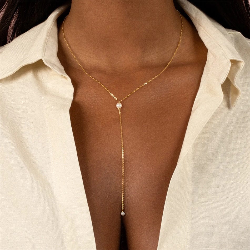 ACCIAIO 316L COLLANA COLLANA LUNGA DOPPIA PERLA