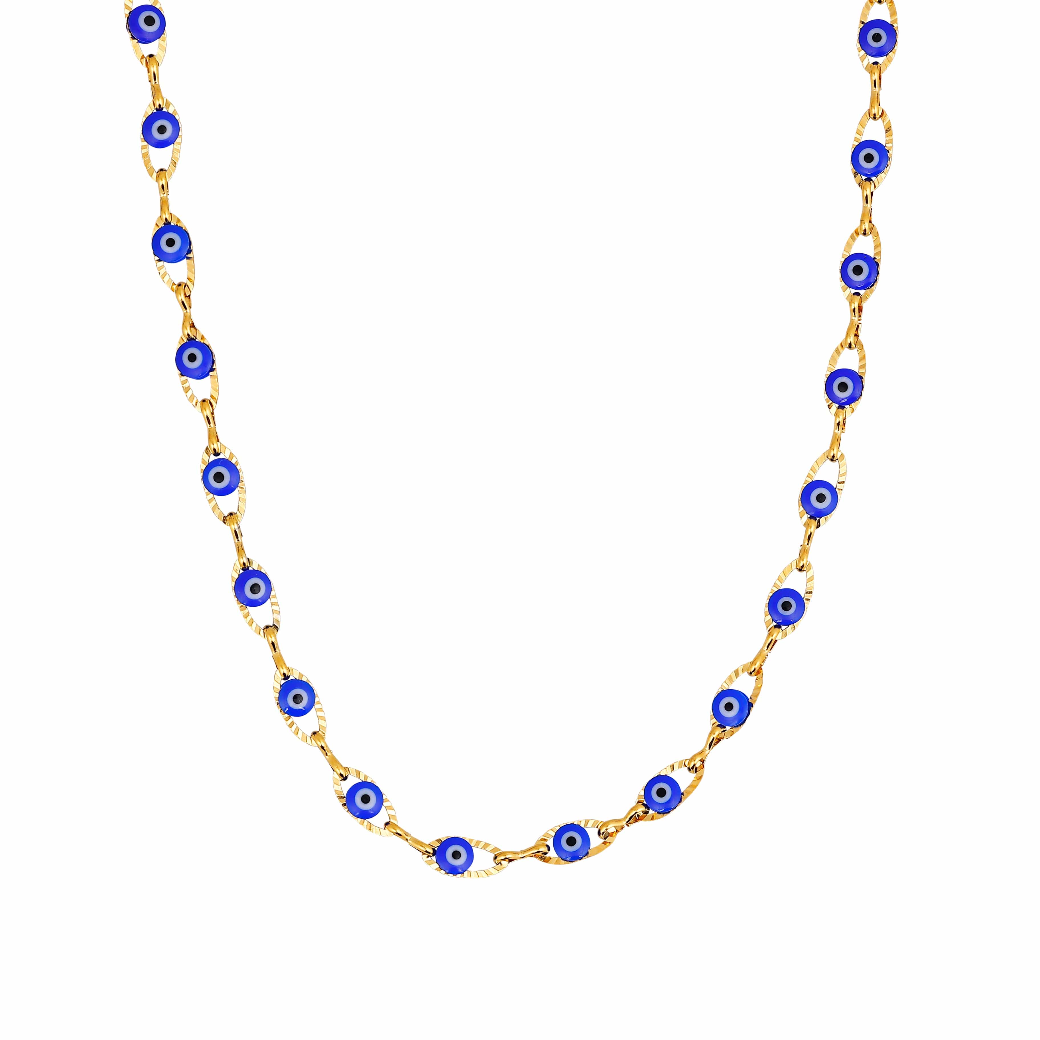 ACCIAIO 316L COLLANA S - 35+5cm COLLANA ORO OCCHI GRECI BLU