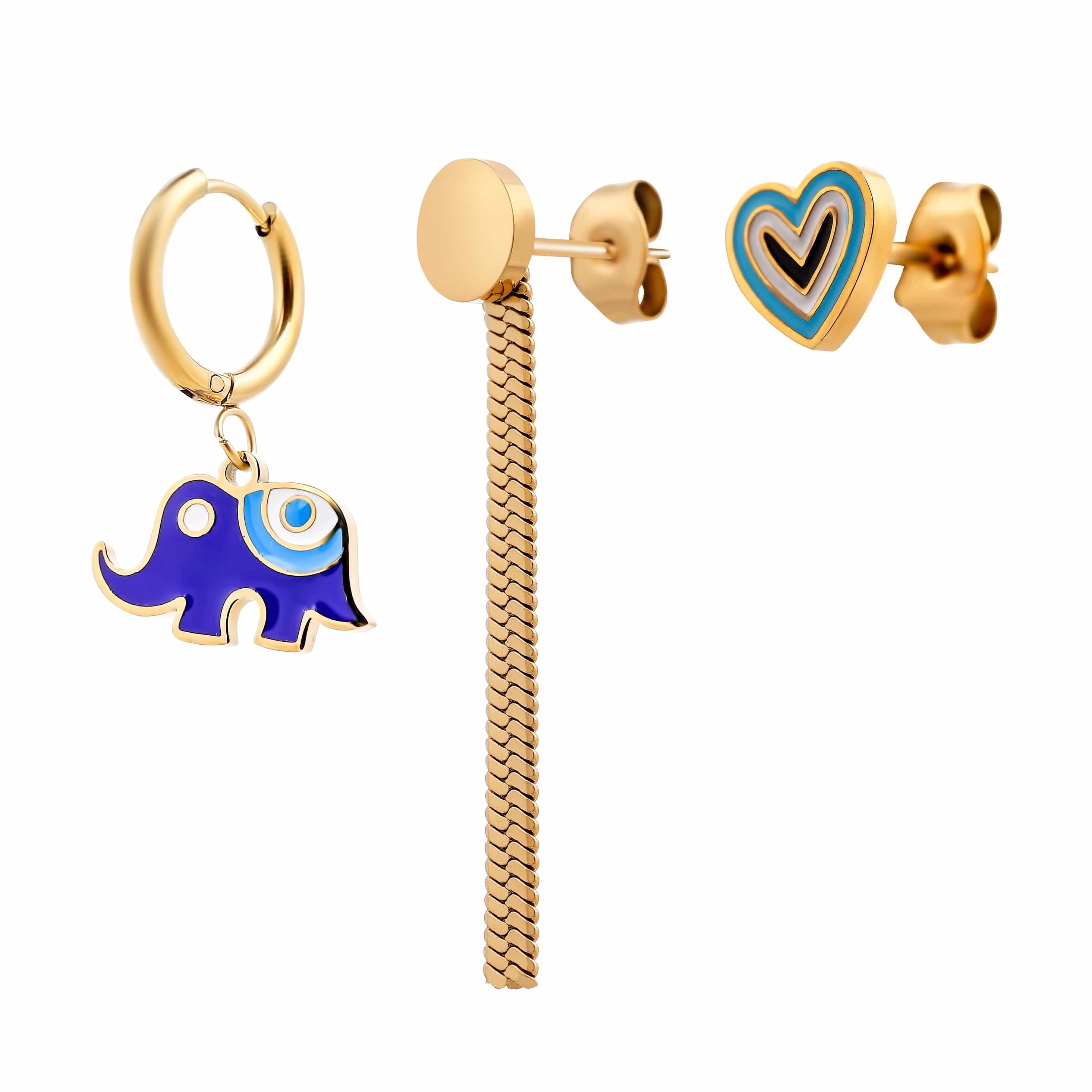 ACCIAIO 316L ORECCHINI ORO SET ORECCHINI ELEFANTE CUORE