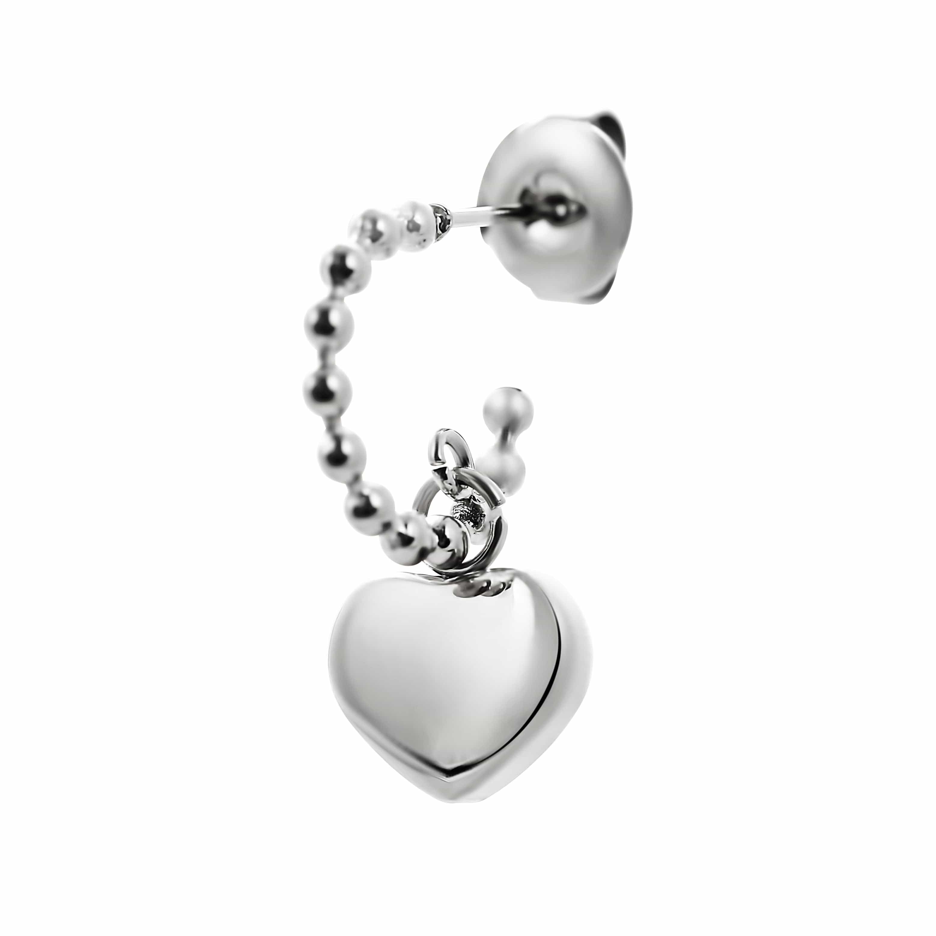 ACCIAIO 316L ORECCHINI SILVER MINI HOOPS PERNO TORCHON CUORE