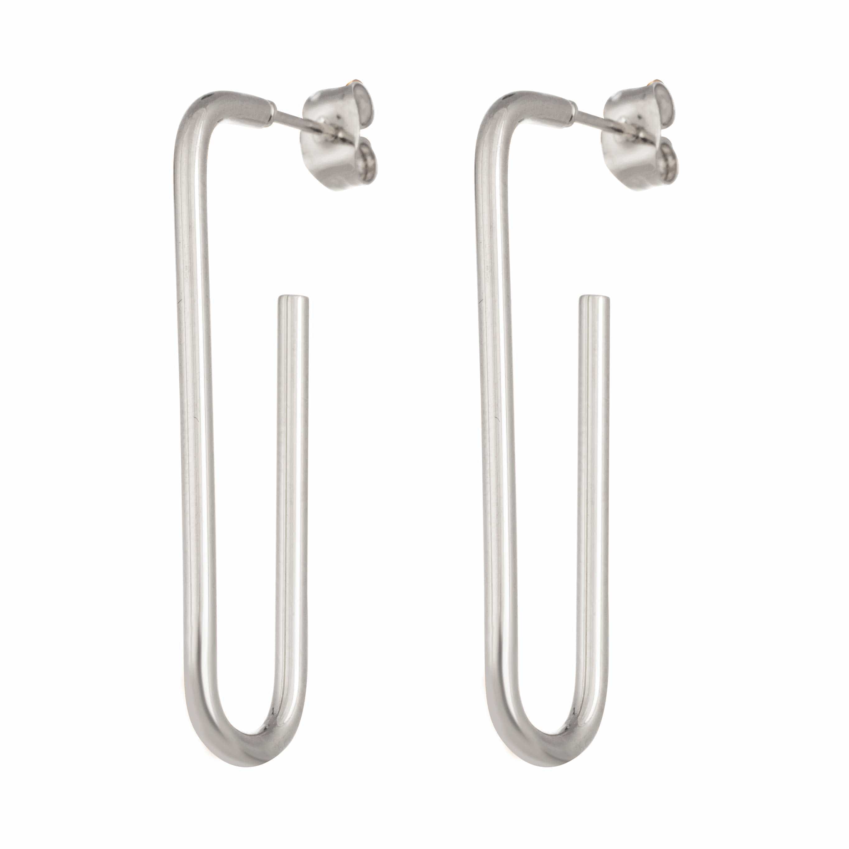 ACCIAIO 316L ORECCHINI SILVER ORECCHINO SEMI-RETTANGOLO LUNGO PERNO