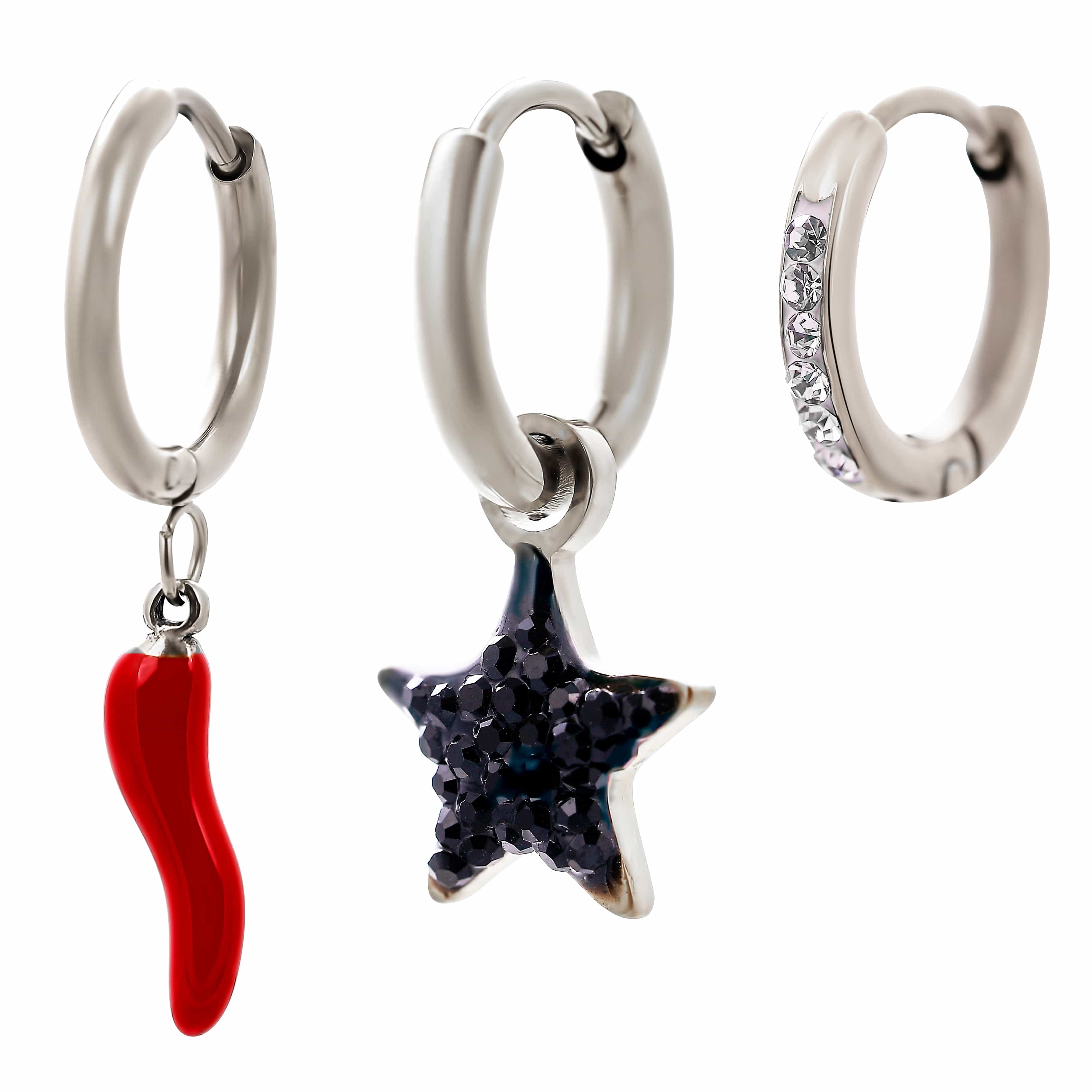 ACCIAIO 316L ORECCHINI SILVER SET ORECCHINI TRIS PEPPER STARSS