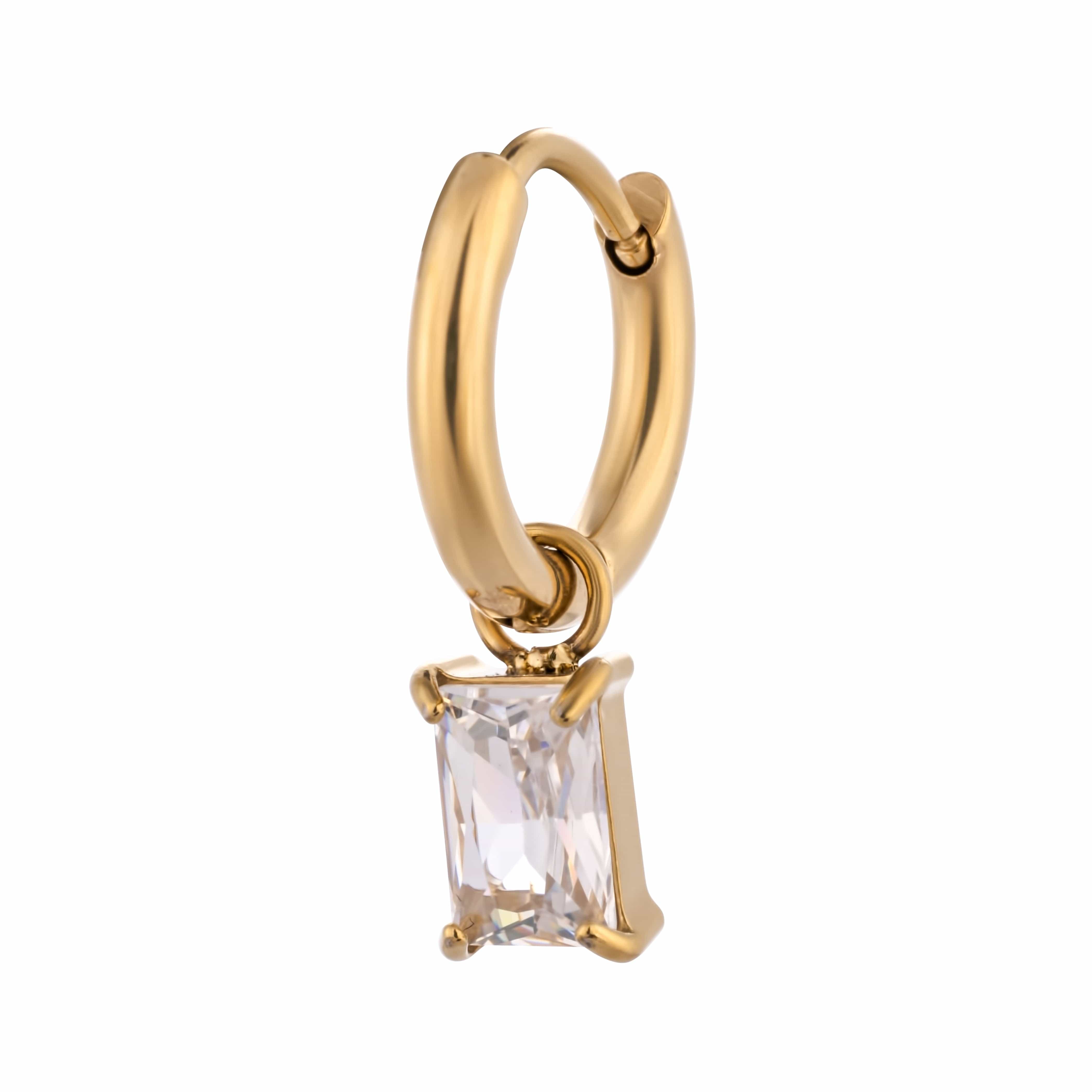 ACCIAO 316L ORECCHINI BIANCO MINI HOOPS ORO COMPONIBILE CRISTALLO RETTANGOLO