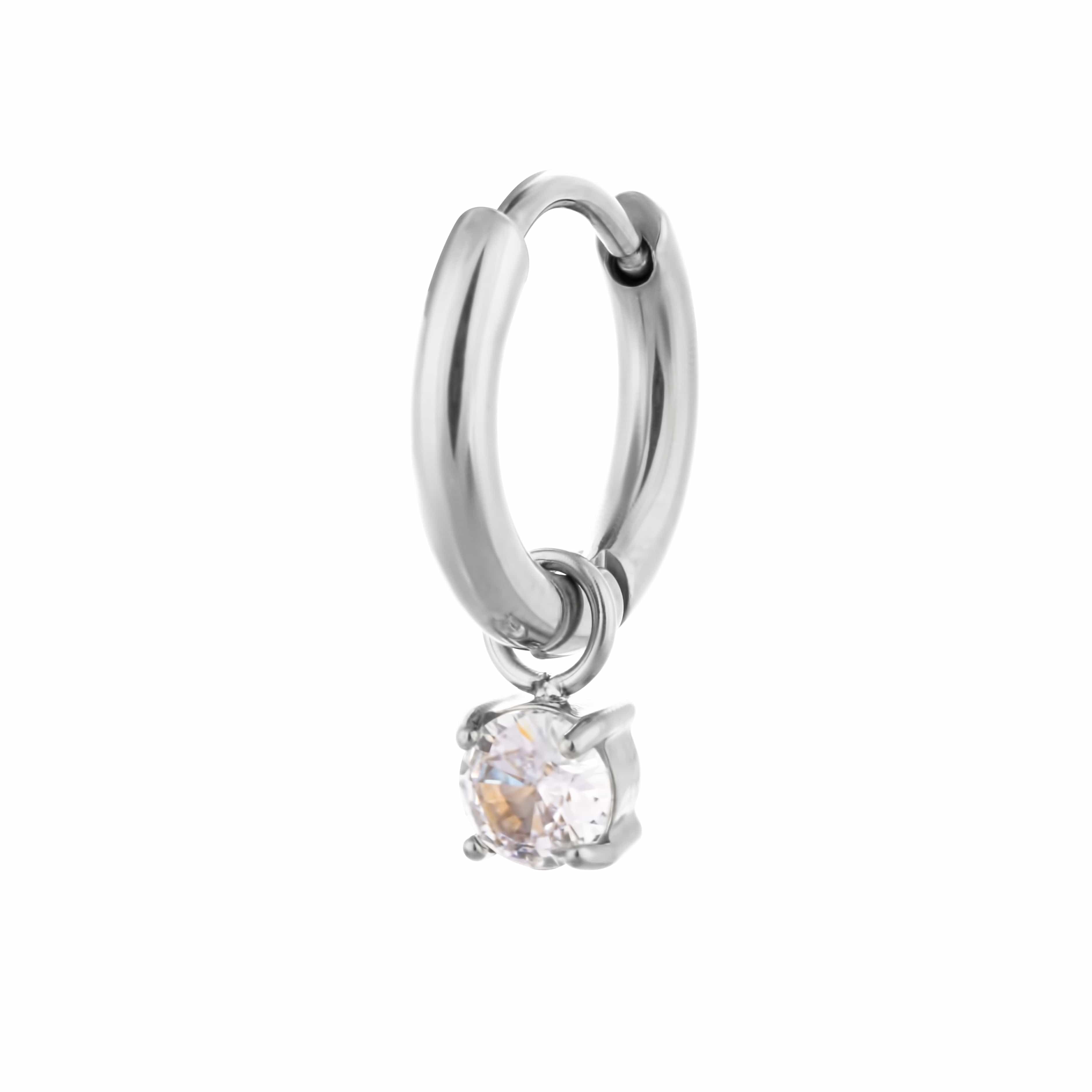 ACCIAO 316L ORECCHINI MINI HOOPS SILVER COMPONIBILE CRISTALLO TONDO