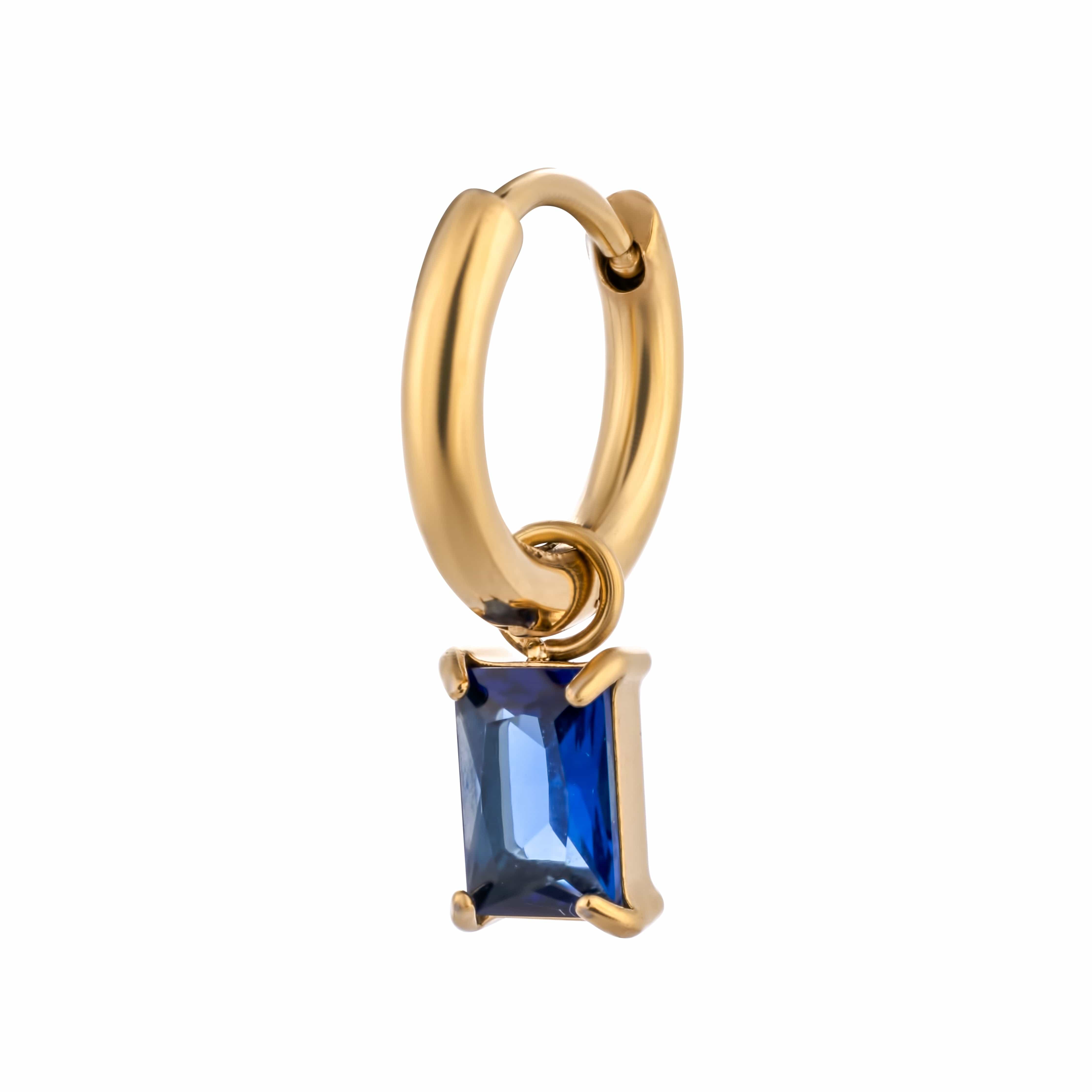 ACCIAO 316L ORECCHINI BLU MINI HOOPS ORO COMPONIBILE CRISTALLO RETTANGOLO