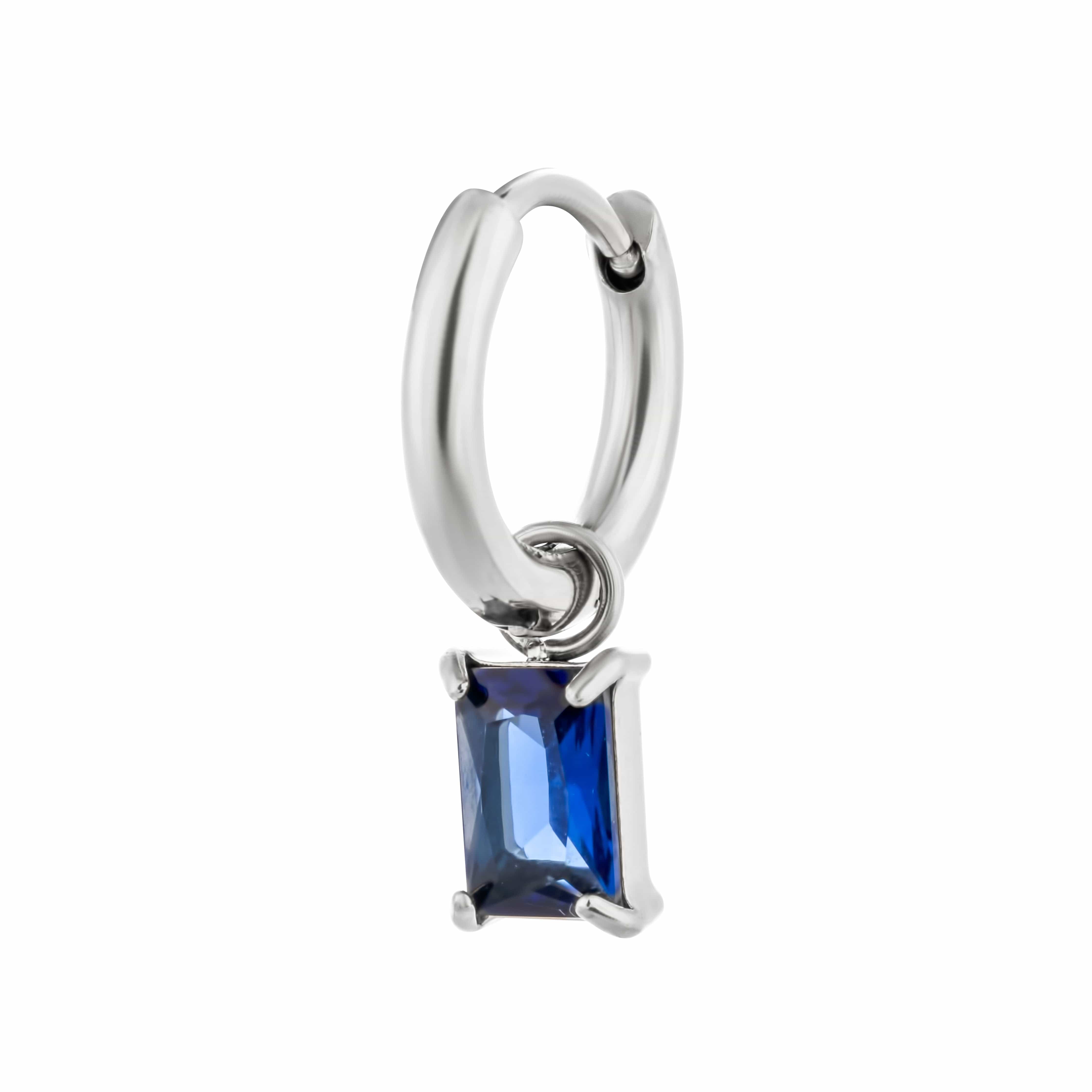 ACCIAO 316L ORECCHINI BLU MINI HOOPS SILVER COMPONIBILE CRISTALLO RETTANGOLO