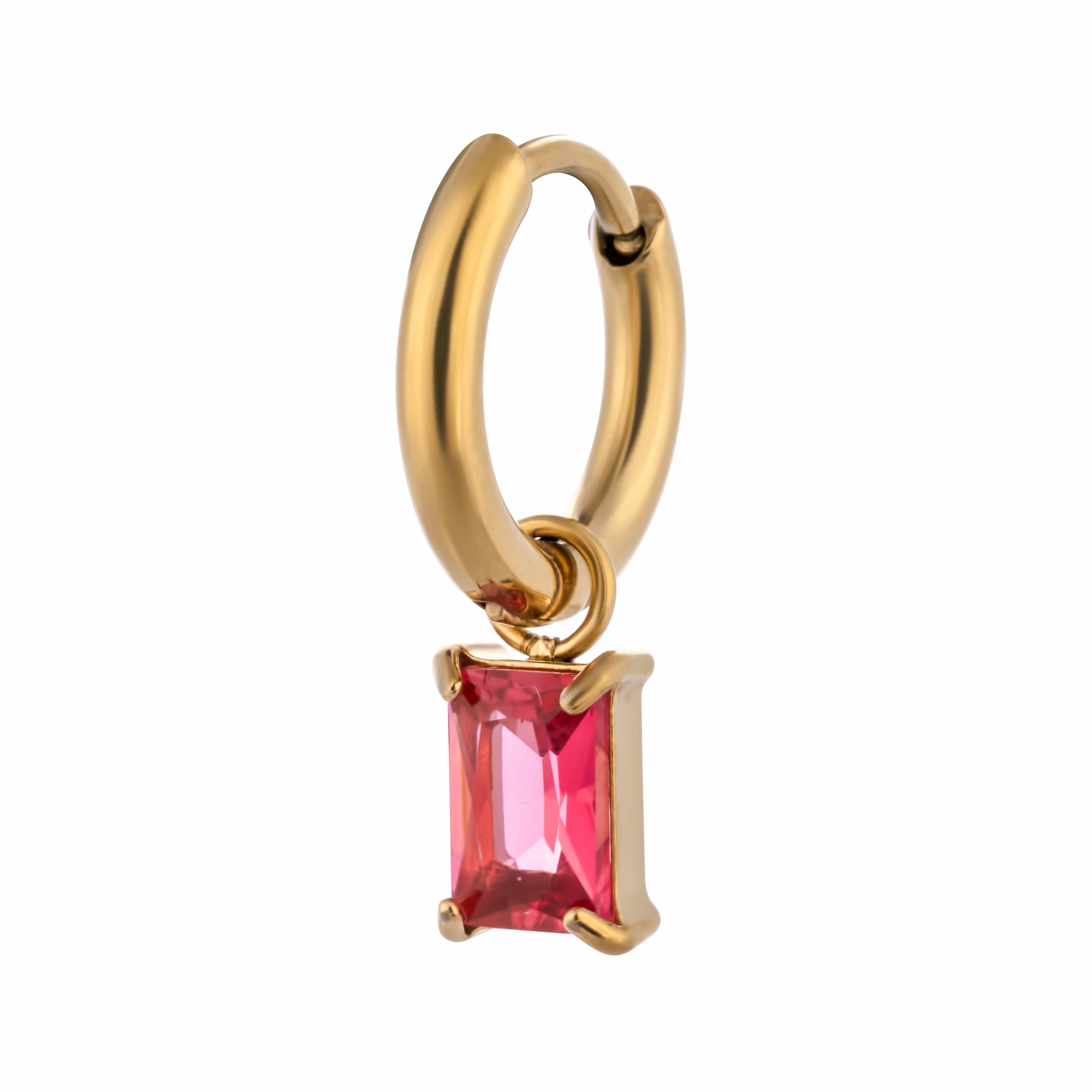 ACCIAO 316L ORECCHINI FUXIA MINI HOOPS ORO COMPONIBILE CRISTALLO RETTANGOLO