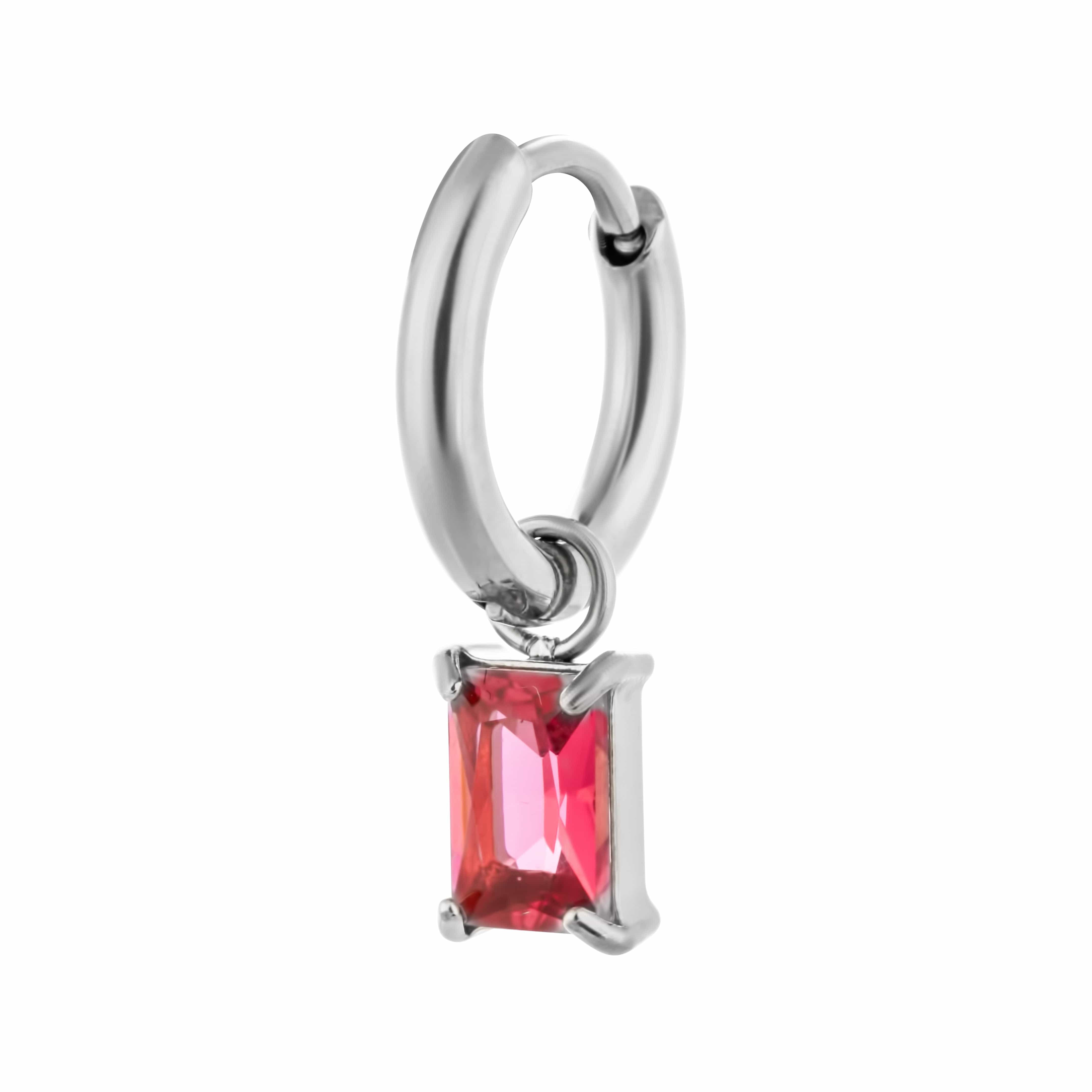 ACCIAO 316L ORECCHINI FUXIA MINI HOOPS SILVER COMPONIBILE CRISTALLO RETTANGOLO