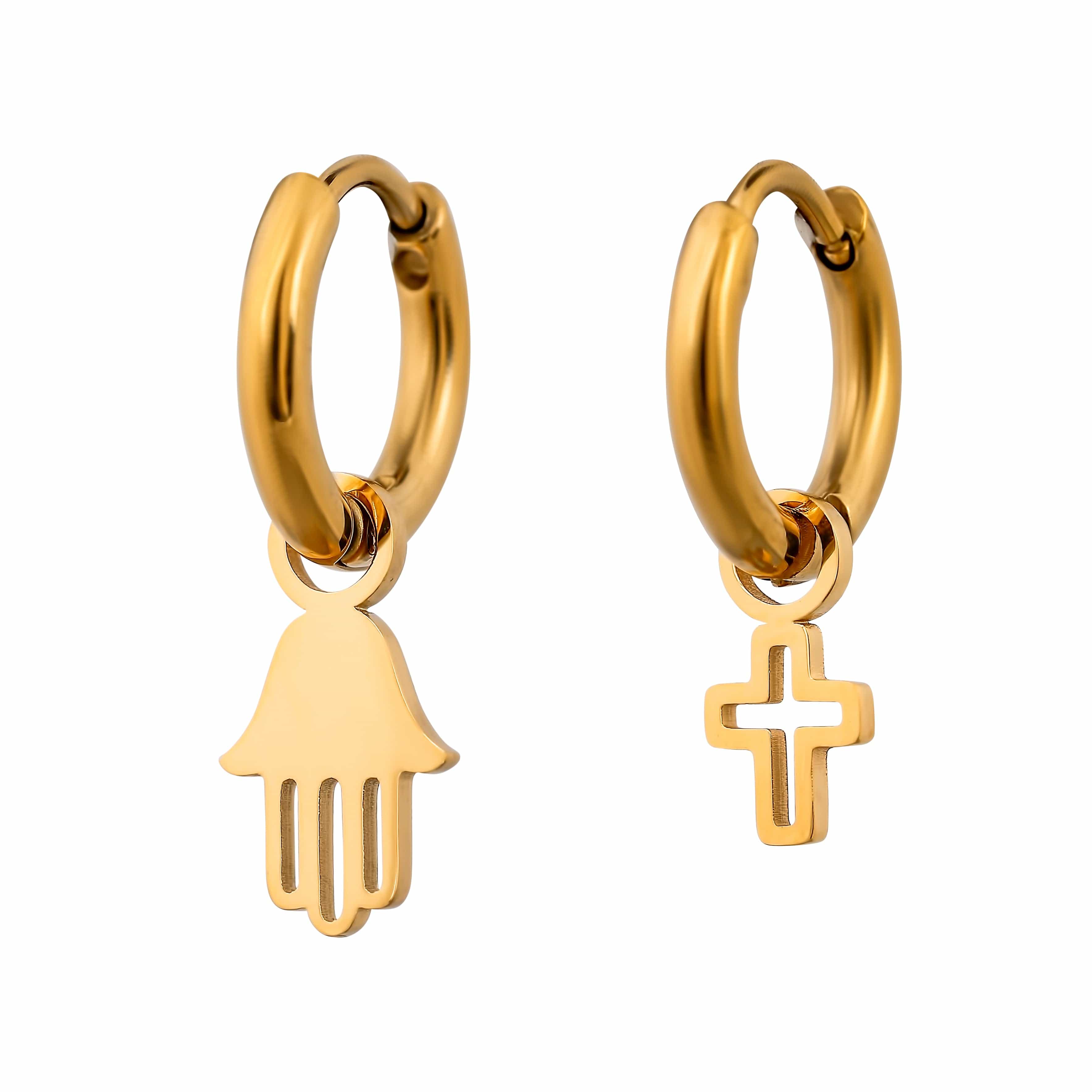 ACCIAO 316L ORECCHINI ORO SET ORECCHINI MANO DI FATIMA CROCE