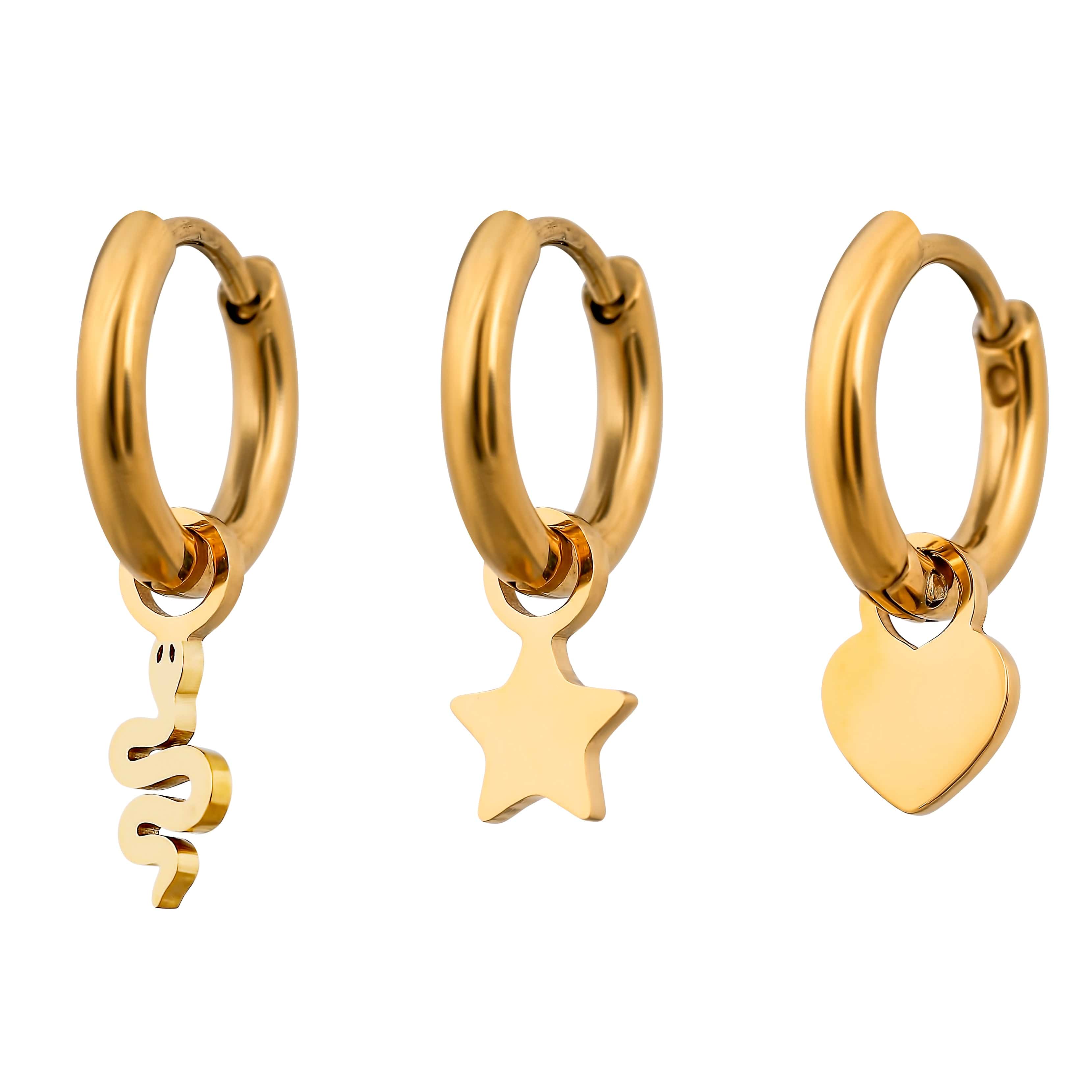 ACCIAO 316L ORECCHINI ORO SET ORECCHINI SNAKE STAR HEART