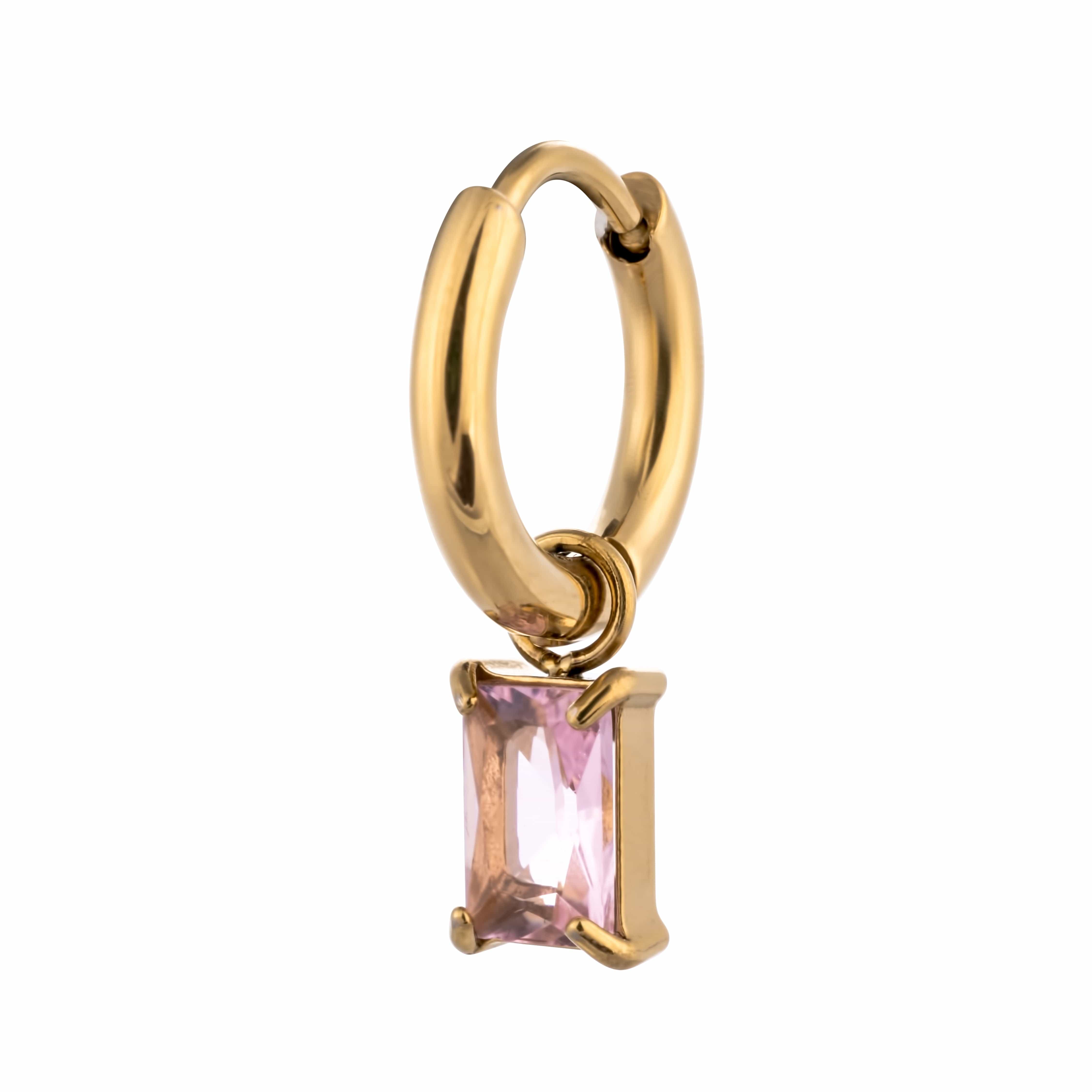 ACCIAO 316L ORECCHINI ROSA MINI HOOPS ORO COMPONIBILE CRISTALLO RETTANGOLO