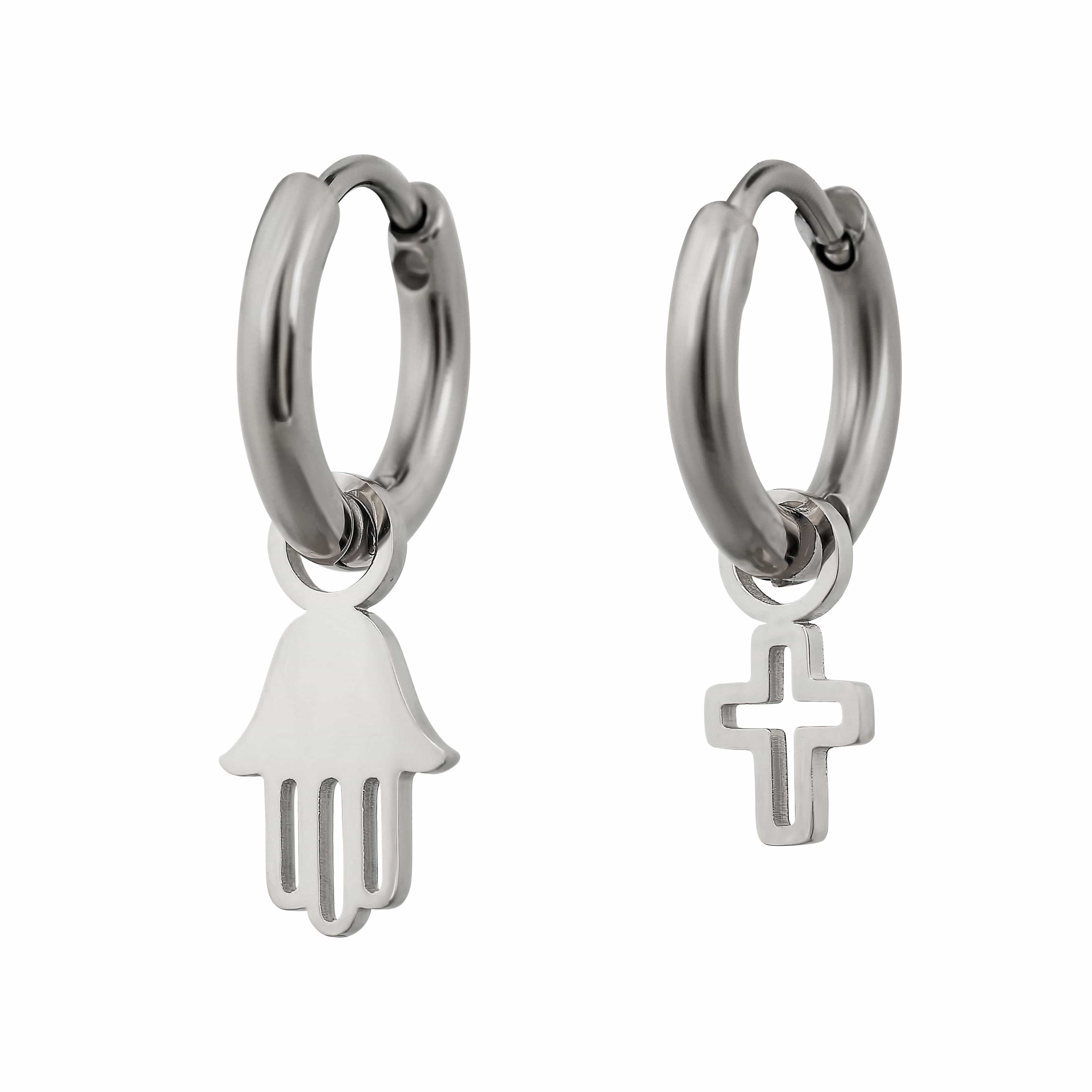 ACCIAO 316L ORECCHINI SILVER SET ORECCHINI MANO DI FATIMA CROCE