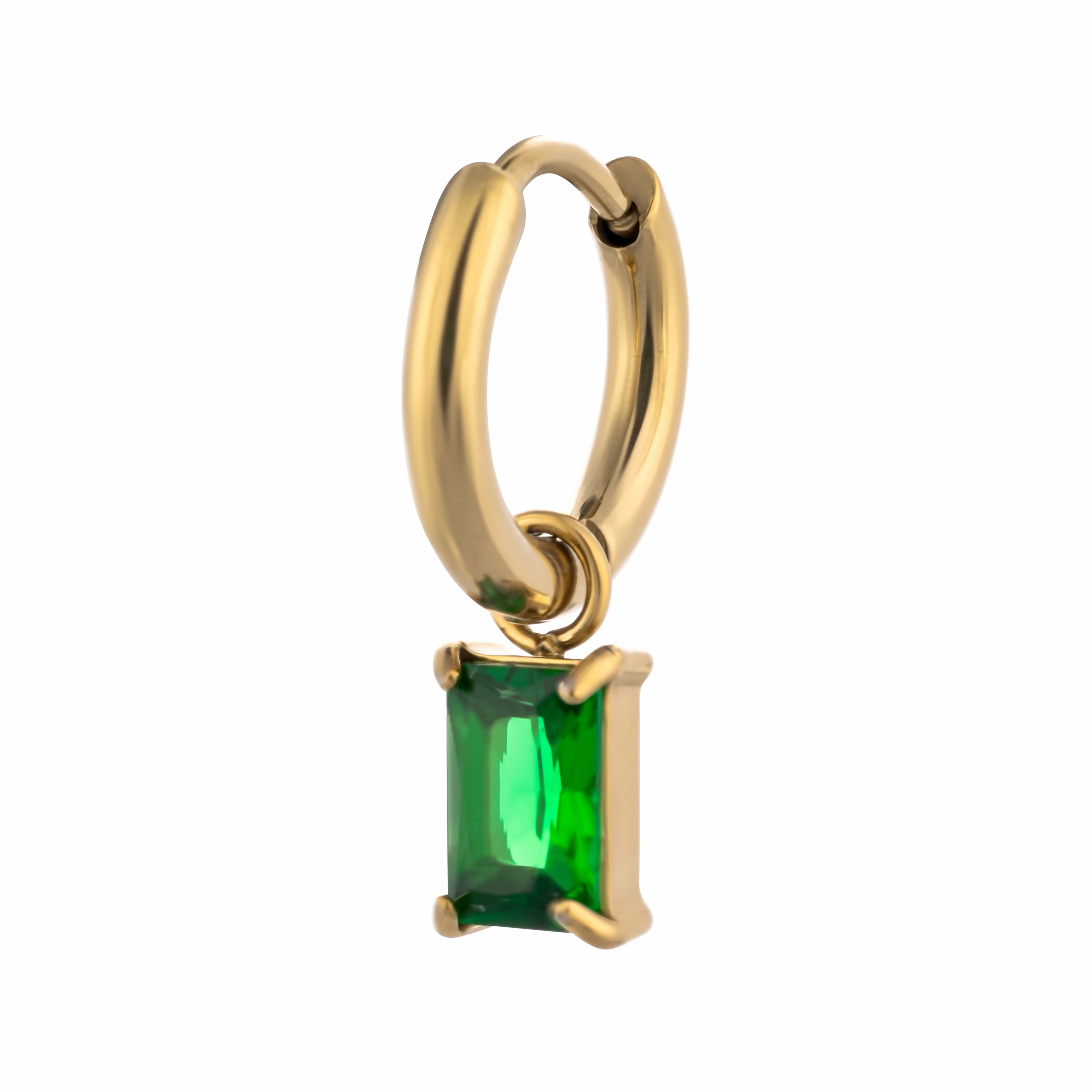 ACCIAO 316L ORECCHINI VERDE SCURO MINI HOOPS ORO COMPONIBILE CRISTALLO RETTANGOLO