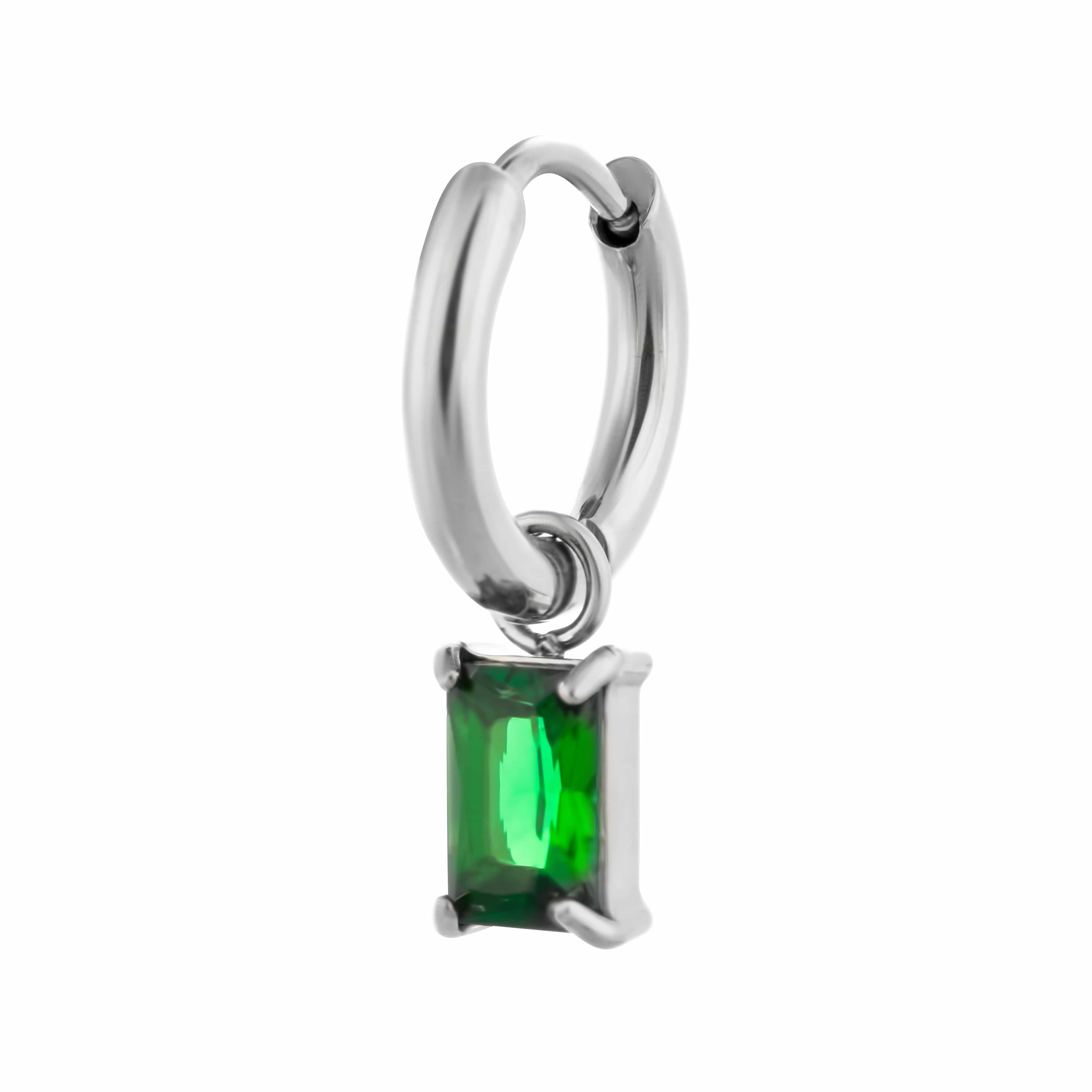 ACCIAO 316L ORECCHINI VERDE SCURO MINI HOOPS SILVER COMPONIBILE CRISTALLO RETTANGOLO