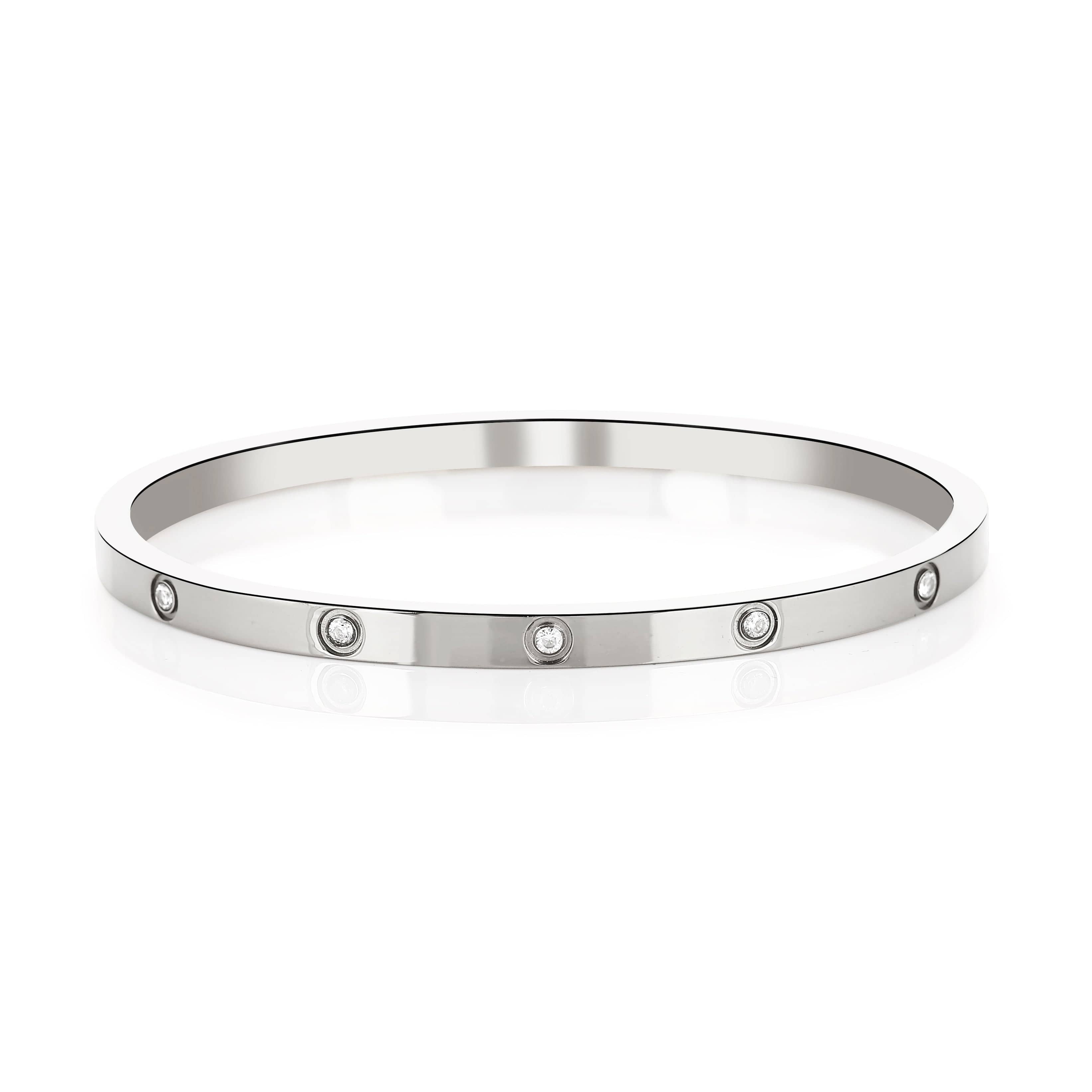 ACCIAIO 316L SILVER BRACCIALE RIGIDO CRISTALLI INCASTONATI