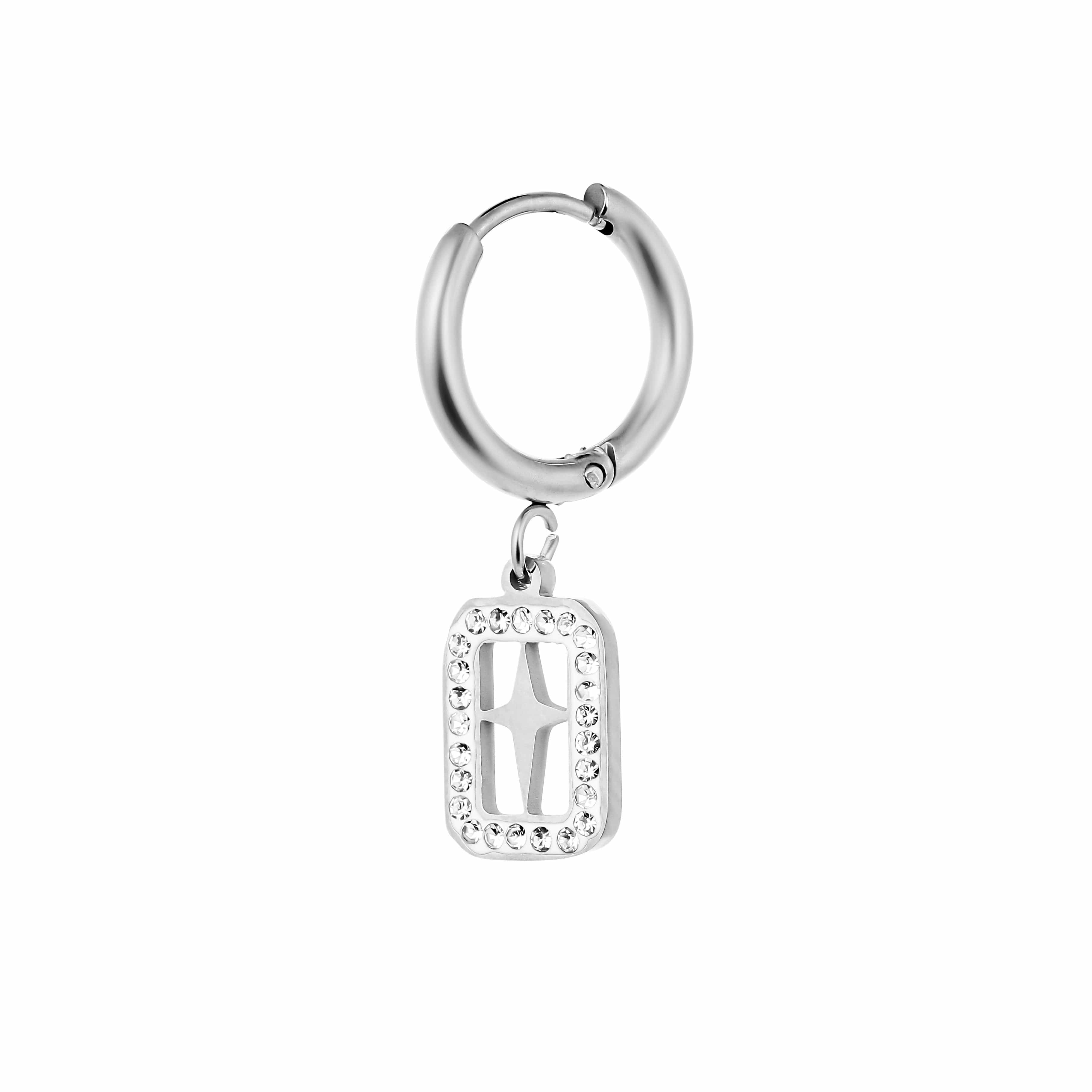 ACCIAIO 316L SILVER MINI HOOPS MEDAGLIA ZIRCONI STELLA