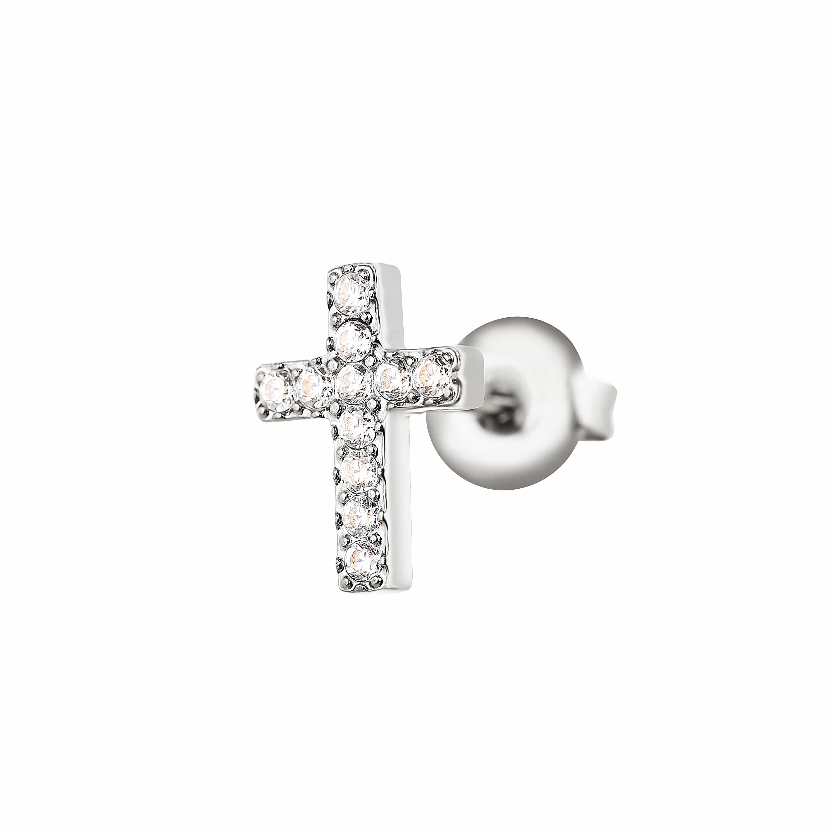 ACCIAIO 316L SILVER MINI HOOPS PERNO CROCE ZIRCONI