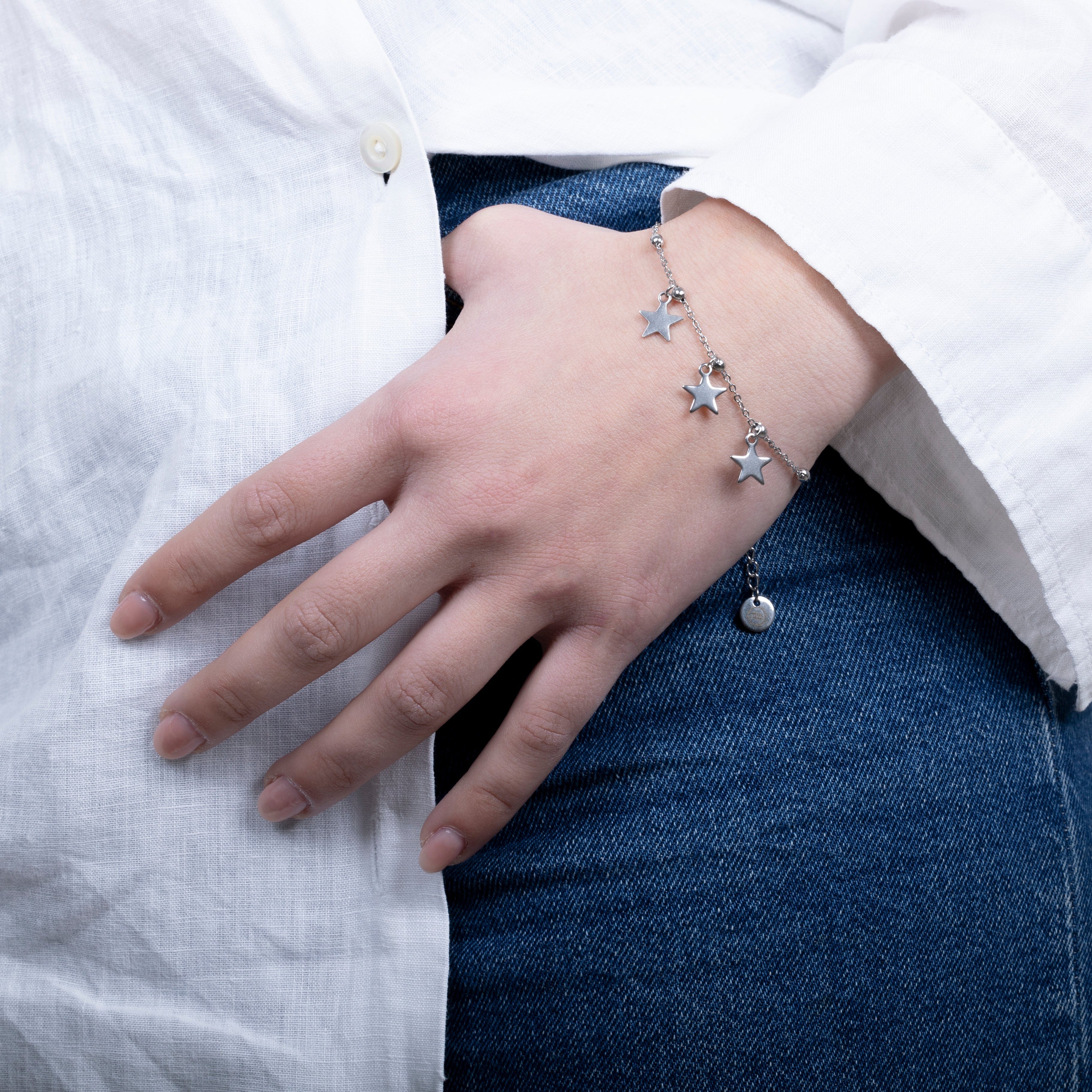 METAL CHORD BRACCIALETTO BRACCIALE 3 STELLE ACCIAIO LISCIO