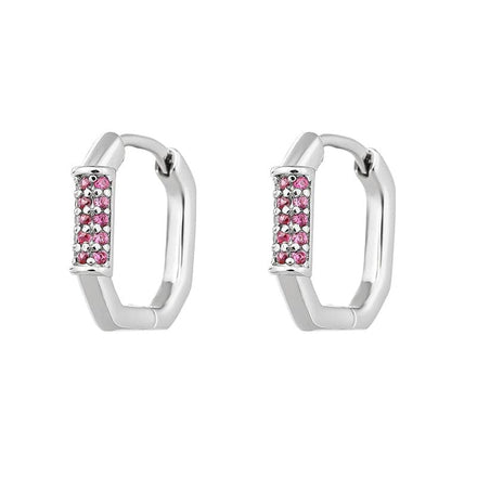 ACCIAIO 316L ORECCHINI COPPIA / FUCSIA ORECCHINO SILVER ZIRCONI DESIGN RETTANGOLO