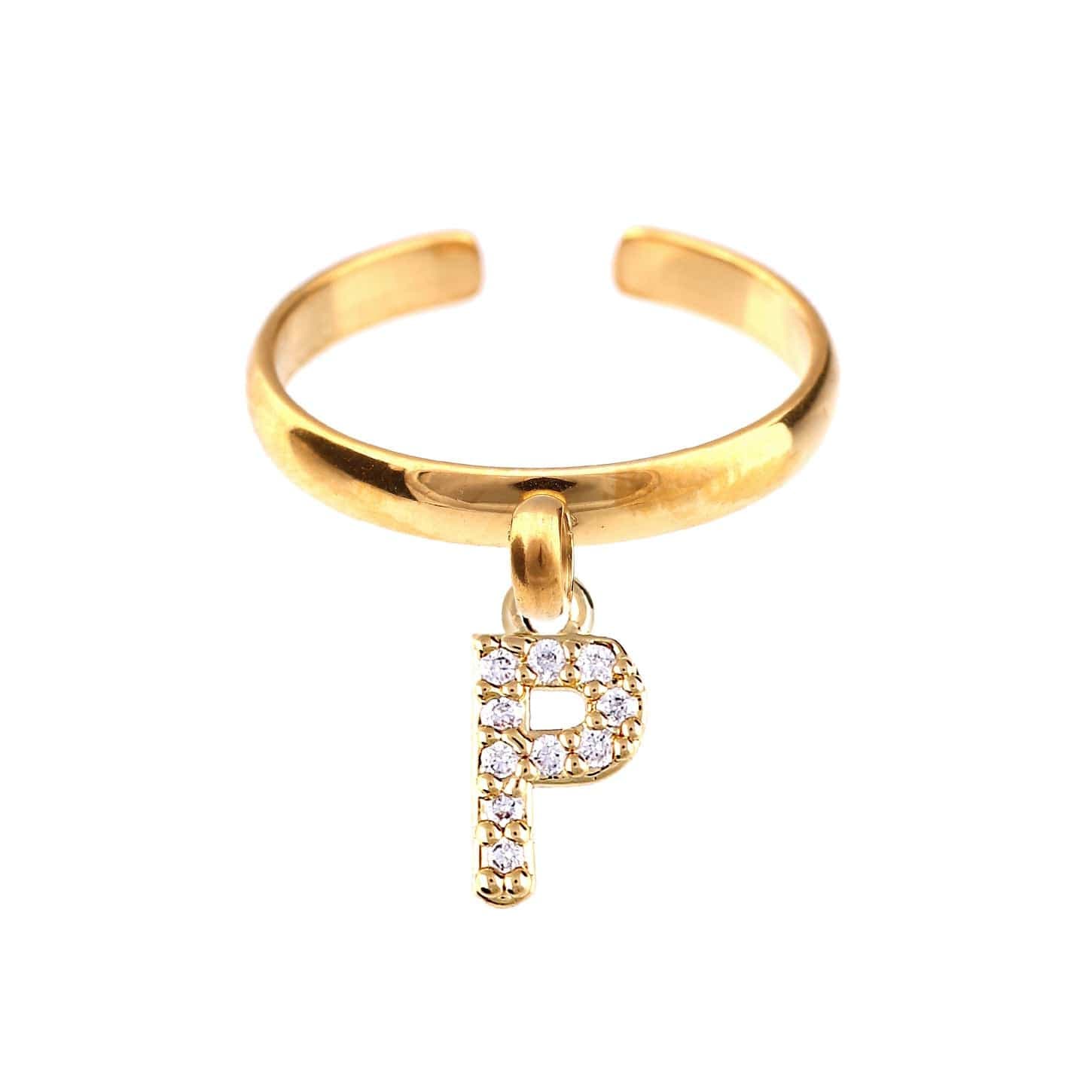 Letter P 14KT Yellow Gold Initial Ring