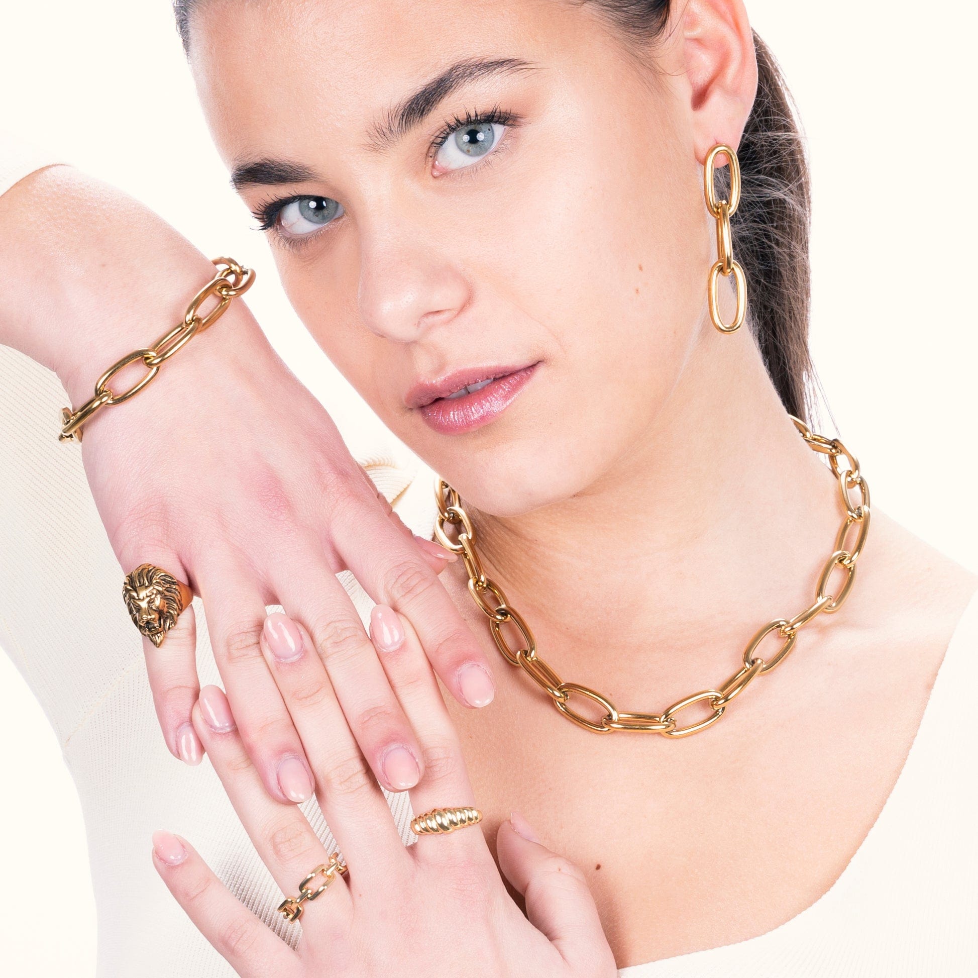 METAL CHORD BRACCIALETTO BRACCIALE CATENA MAGLIA OVALE LARGA