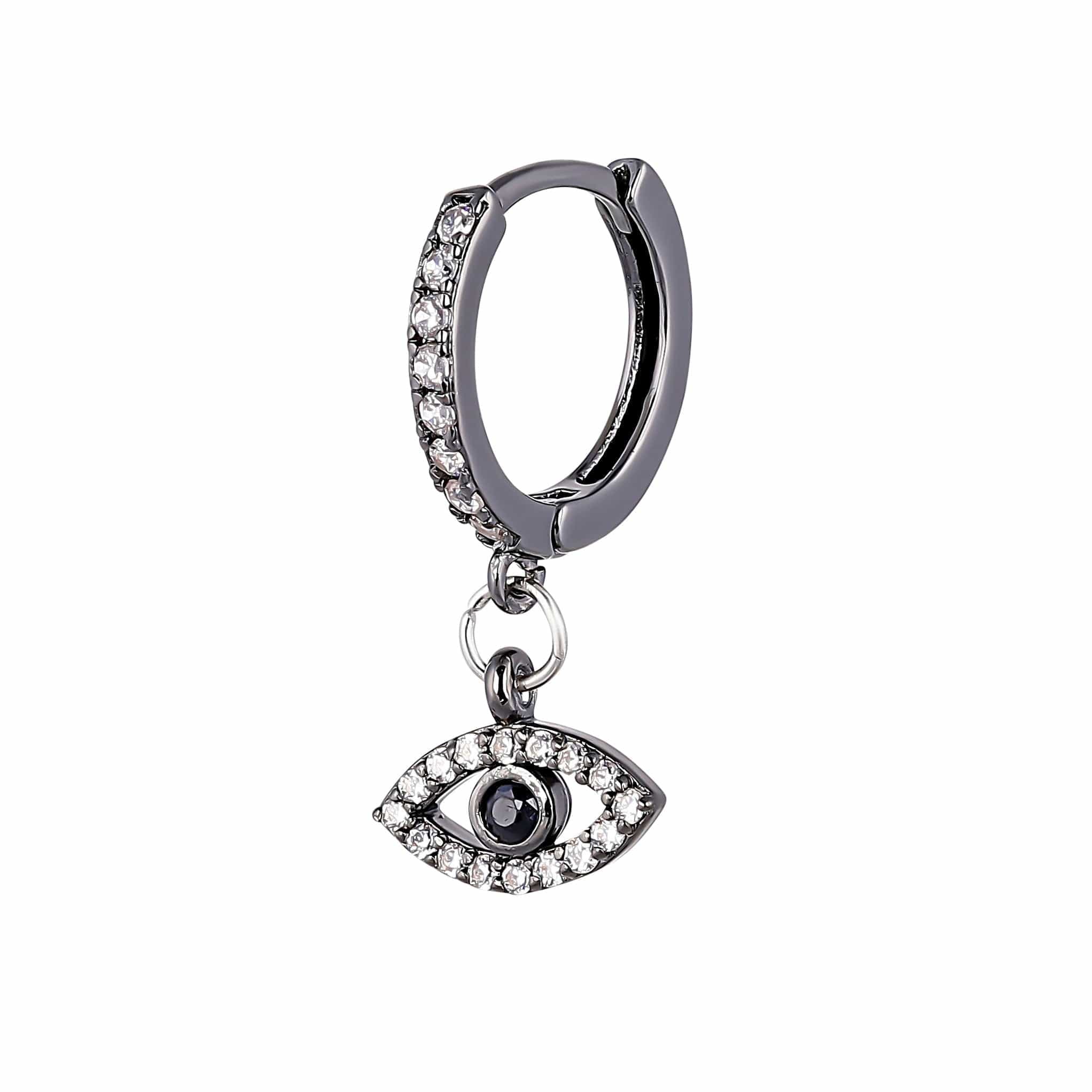 METAL CHORD ORECCHINI RUTENIO EVIL EYE ZIRCONE BIANCO